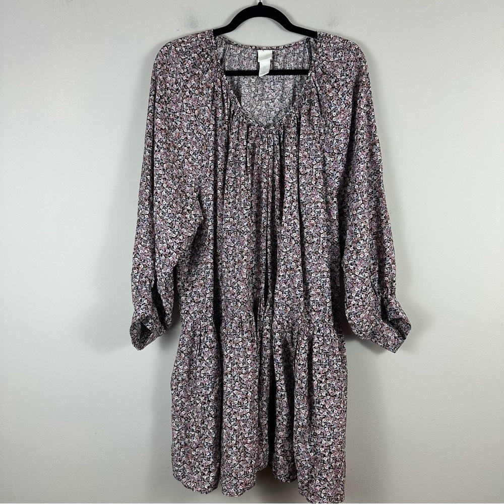 H&M | Multicolor Floral Balloon Sleeve Tiered Dress Size Large